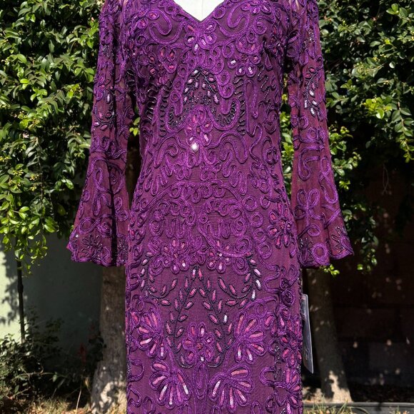 NWT JS Collections Purple Embroidered Illusion Dress | Size 6 Cocktail or Formal - Picture 7 of 13